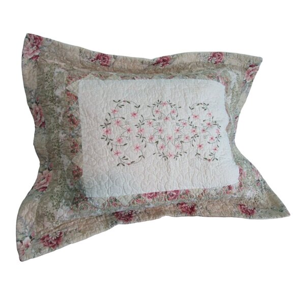 JCP Home Floral Quilted Pillow Sham Cotton Vintage Cottage Chic Decor - Picture 3 of 11